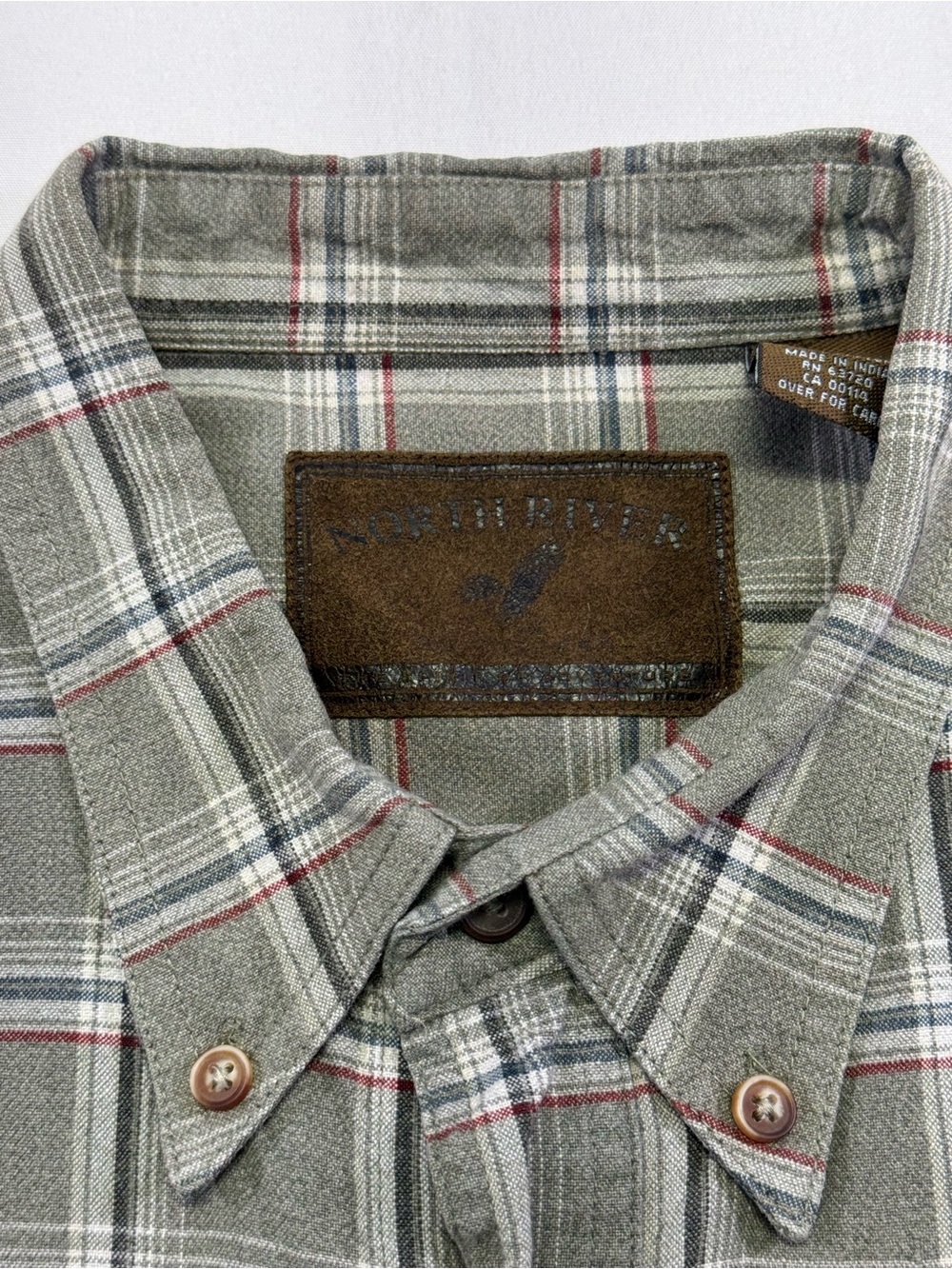 Plaid Short-Sleeve Button-Down Shirt in Olive and Gray - Picture 8 of 11